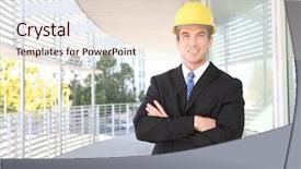  Presentation with construction management - Presentation theme enhanced with design management - handsome young business architect background and a lemonade colored foreground