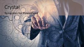  Presentation with cogs gears wheels steampunk elements - Audience pleasing PPT theme consisting of design management - manager touching gears backdrop and a soft green colored foreground