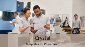  Presentation with engineering - Presentation theme enhanced with design manufacture - engineer and apprentice meet background and a mint green colored foreground