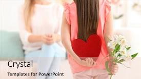  Presentation with cute flower heart - Slides consisting of design moumy - little girl hiding felt heart background and a coral colored foreground