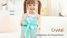  Presentation with floral mothers day - PPT theme having design moumy - little girl holding gift box background and a  colored foreground