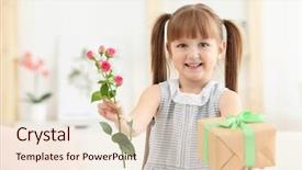  Presentation with home design - Theme featuring design moumy - little girl holding gift box background and a  colored foreground