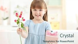  Presentation with an open gift box - Slides enhanced with design moumy - little girl holding gift box background and a  colored foreground