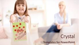  Presentation with mother nursing care - Cool new slide deck with design moumy - little girl holding greeting card backdrop and a  colored foreground