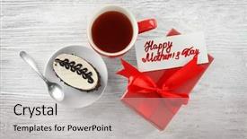  Presentation with tea cup - Colorful presentation enhanced with design moumy - tasty dessert cup of tea backdrop and a light gray colored foreground