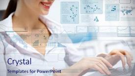  Presentation with computer - Amazing PPT layouts having design networking - business person working on computer backdrop and a sky blue colored foreground