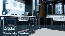  Presentation with kitchen design - Beautiful presentation theme featuring design-of-classical-modern-kitchen backdrop and a ocean colored foreground