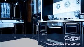  Presentation with kitchen design - Cool new slides with design-of-classical-modern-kitchen backdrop and a navy blue colored foreground