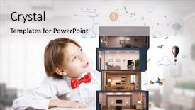  Presentation with dream - Cool new slide deck with design of your dream house backdrop and a light gray colored foreground