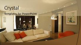  Presentation with room interior design - Beautiful slide set featuring design orange - interior of a modern living backdrop and a  colored foreground