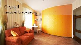  Presentation with room - Colorful PPT theme enhanced with design orange - red sofa with pillows backdrop and a  colored foreground