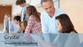  Presentation with teenage girl - PPT theme enhanced with design para trabalho escolar - teacher and teenage girl working background and a light blue colored foreground