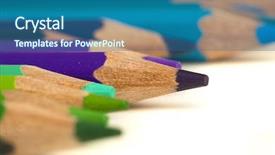  Presentation with crayons - Cool new presentation theme with backgroundgraphics - closeup of various crayons backdrop and a ocean colored foreground