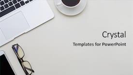  Presentation with coffee cup - Amazing PPT layouts having design personal communication - tidy white office table backdrop and a light gray colored foreground
