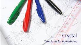  Presentation with blue - Presentation design consisting of design red black builders - blue print background and a sky blue colored foreground