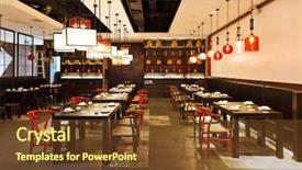  Presentation with chairs - Colorful slide deck enhanced with design restaurant - modern room with tables backdrop and a tawny brown colored foreground