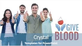  Presentation with donation - Presentation theme enhanced with design sangue - group of people and blood background and a teal colored foreground