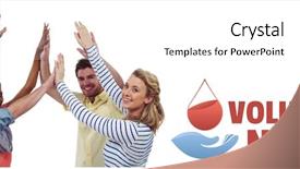  Presentation with volunteer - Presentation theme having design sangue - group of people with volunteer background and a white colored foreground