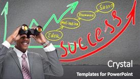  Presentation with business near shoring - Colorful slide deck enhanced with design school - executive businessman near business scheme backdrop and a  colored foreground