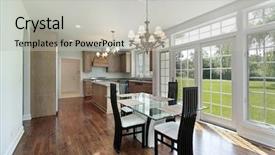  Presentation with home design - PPT theme enhanced with design slide - kitchen in suburban home background and a light gray colored foreground