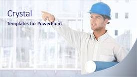  Presentation with hands holding be brave word - Beautiful slides featuring design space - architect wearing hardhat holding work backdrop and a  colored foreground