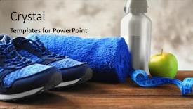  Presentation with sport - PPT theme featuring design sports - clothes and items for sport background and a soft green colored foreground