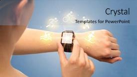  Presentation with female sport - Slide deck enhanced with design sports - female hand with smartwatch background and a light blue colored foreground