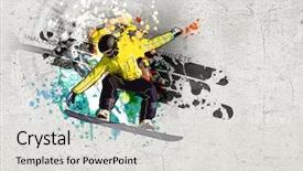  Presentation with graffiti - PPT theme consisting of design sports - graffiti style image of snowboarder background and a light gray colored foreground