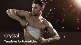  Presentation with diet for skin - PPT layouts having design sports - muscular man pulling his chest background and a tawny brown colored foreground