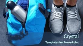  Presentation with bag - Audience pleasing presentation design consisting of design sports - woman standing near sportive bag backdrop and a ocean colored foreground