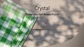  Presentation with tablecloth - Beautiful presentation design featuring design summer picnic - empty wooden garden table backdrop and a mint green colored foreground