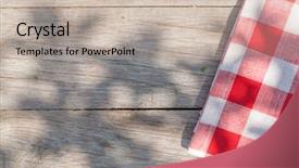  Presentation with picnic - Audience pleasing PPT theme consisting of design summer picnic - empty wooden garden table backdrop and a mint green colored foreground