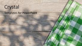  Presentation with tablecloth - Presentation having design summer picnic - empty wooden garden table background and a soft green colored foreground