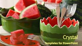  Presentation with cut - Colorful PPT theme enhanced with design summer picnic - watermelon still life with freshly backdrop and a tawny brown colored foreground