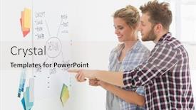  Presentation with design team - PPT theme having design-team-looking-at-whiteboard and a  colored foreground