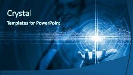  Presentation with virtual hand - Slide set featuring design technology - businesswoman hand presenting virtual panel background and a navy blue colored foreground