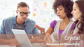  Presentation with technology students - Colorful slide set enhanced with design technology - fashion students using computer backdrop and a coral colored foreground