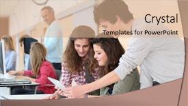  Presentation with teenagers - Cool new presentation theme with design technology - group of teenagers in classroom backdrop and a coral colored foreground