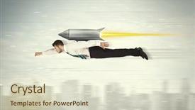  Presentation with business jet - Amazing PPT theme having design technology - superhero business man flying backdrop and a soft green colored foreground