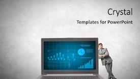  Presentation with laptop and wall - Amazing PPT theme having design technology - young confident businessman leaning backdrop and a  colored foreground