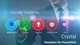  Presentation with design thinking - Colorful presentation design enhanced with design-thinking-concept-in-software backdrop and a ocean colored foreground