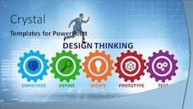  Presentation with design thinking - Cool new PPT theme with design-thinking-concept-in-software backdrop and a light blue colored foreground