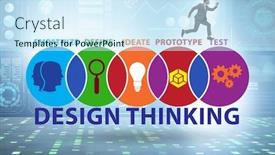  Presentation with design thinking - Colorful slide deck enhanced with design-thinking-concept-in-software backdrop and a sky blue colored foreground