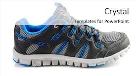  Presentation with shoe - Audience pleasing PPT theme consisting of design top happy activity - blue and white unisex shoe backdrop and a white colored foreground