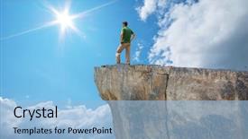  Presentation with scene - Amazing PPT theme having design top happy activity - man on the mountain edge backdrop and a light blue colored foreground