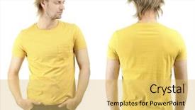  Presentation with t shirt - PPT theme enhanced with design top happy activity - t-shirt on young man background and a yellow colored foreground