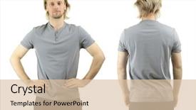  Presentation with one young man exercising handball - PPT theme having design top happy activity - t-shirt on young man background and a  colored foreground