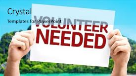  Presentation with camp volunteer orientation - Theme featuring community helpers - volunteer needed card background and a cyan colored foreground