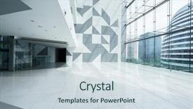  Presentation with modern building - Cool new PPT theme with office space background - modern building interior and view backdrop and a sky blue colored foreground