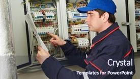  Presentation with electrician - Presentation design featuring design voltage - one electrician working background and a  colored foreground